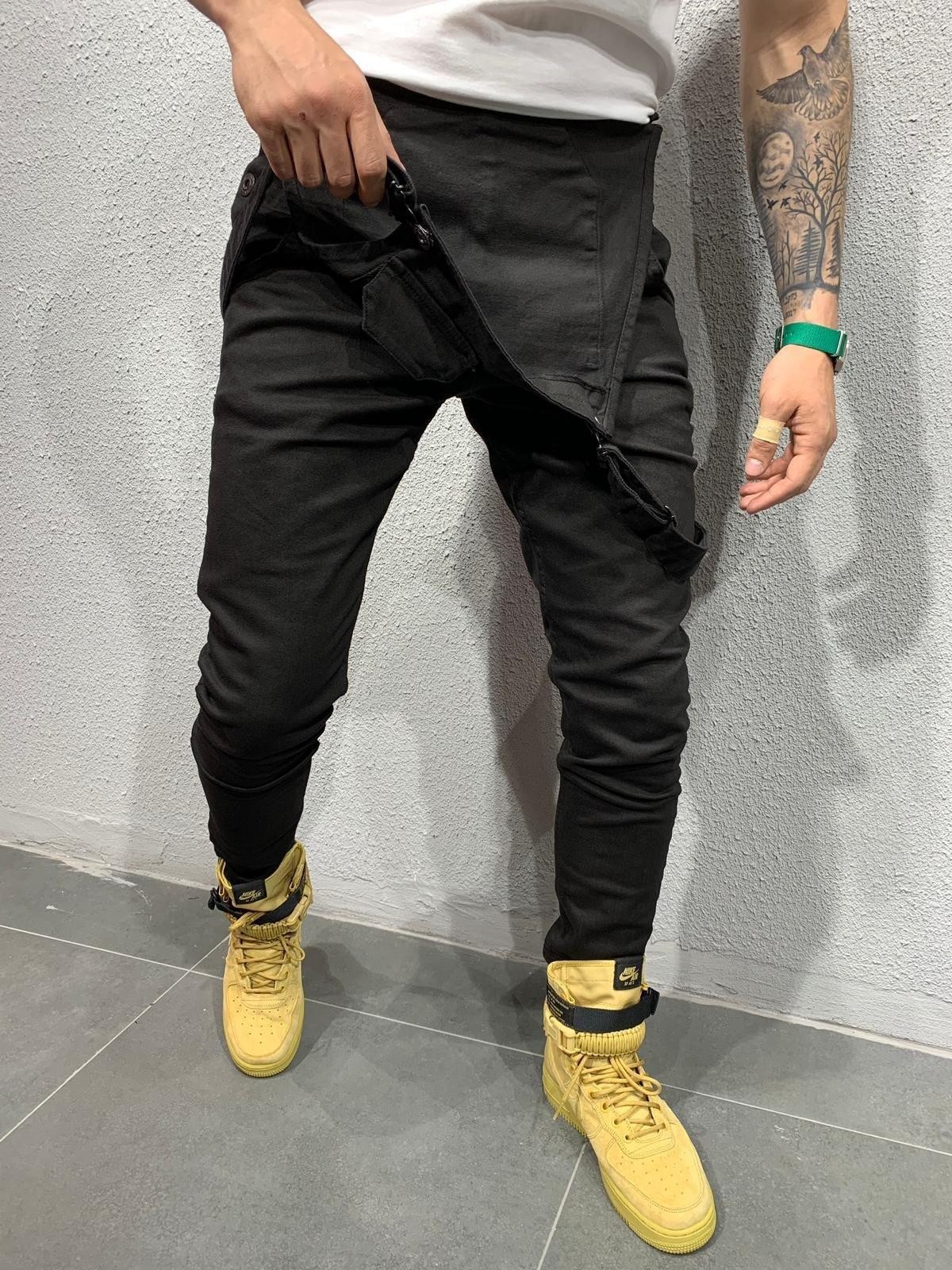 Men’s Denim Dungaree Bib Overalls Jumpsuits Moto Biker Jeans Pants