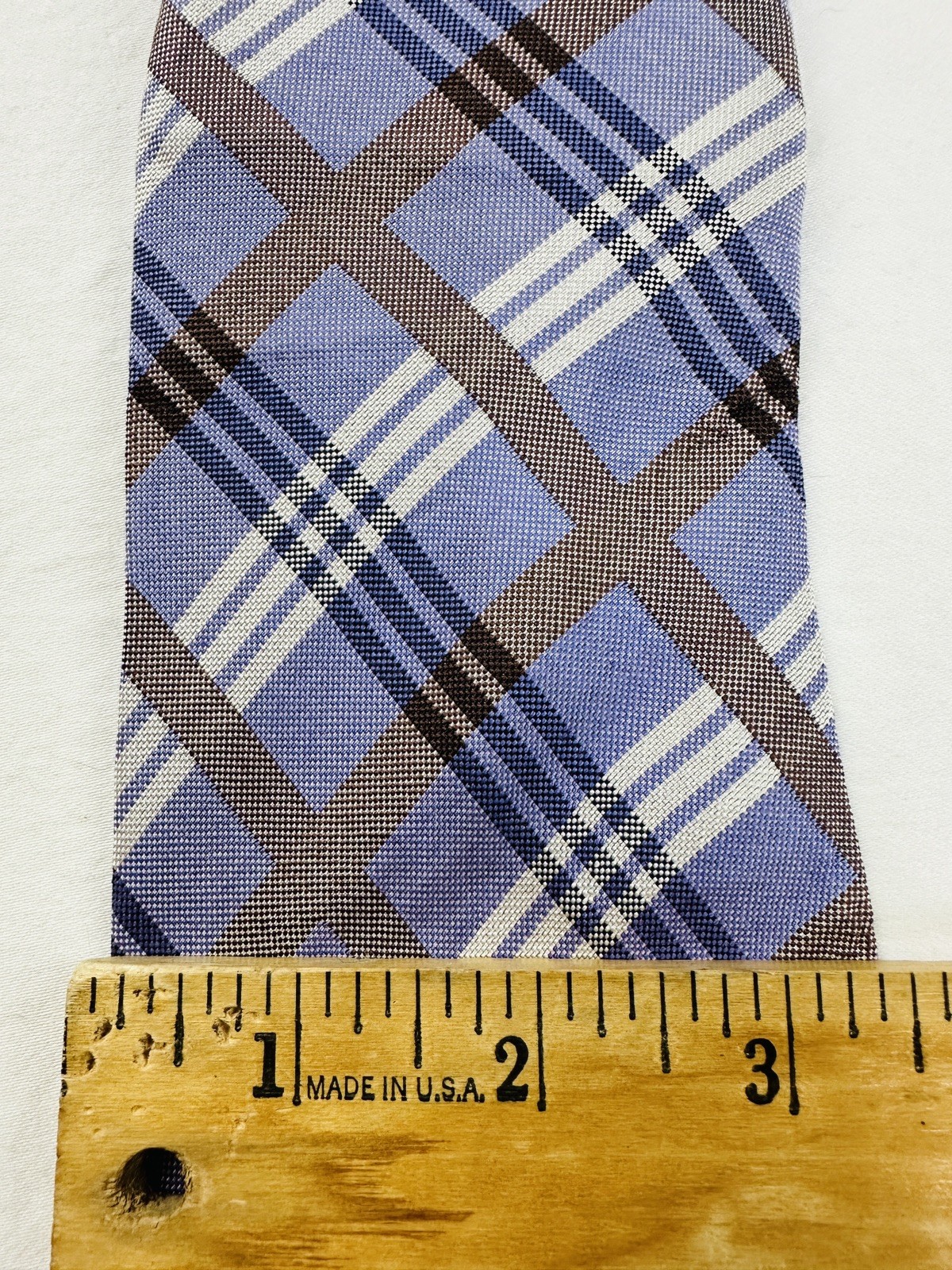 Vintage Dockers Silk Tie 60”x3.5” Periwinkle & Tan White Plaid Tartan Design