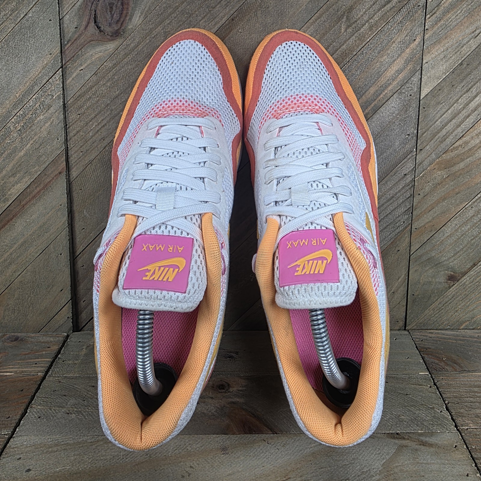 Nike Air Max 1 BR Womens Athletic Sneakers Size 10 White Atomic Mango 644443-101