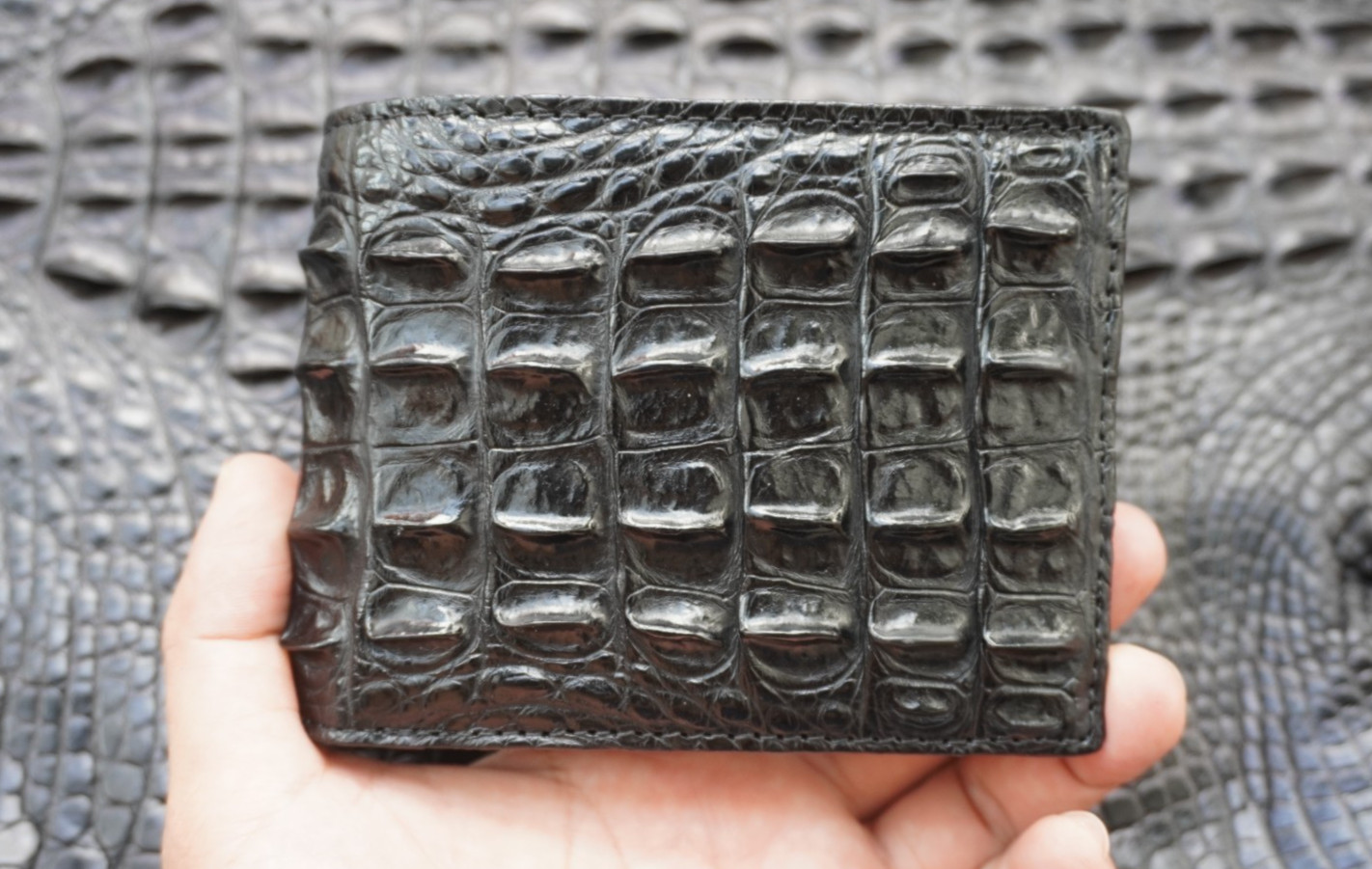 Black Genuine Crocodile Hornback Leather Skin MEN’S BIFOLD Wallet #E47