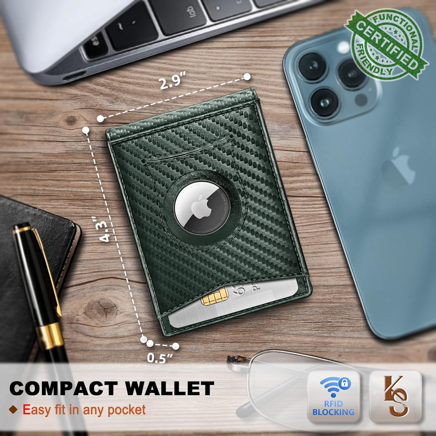 KS Mens Wallet Gift Airtag or Standard Use,Slim Front Pocket Leather Wallet Mone