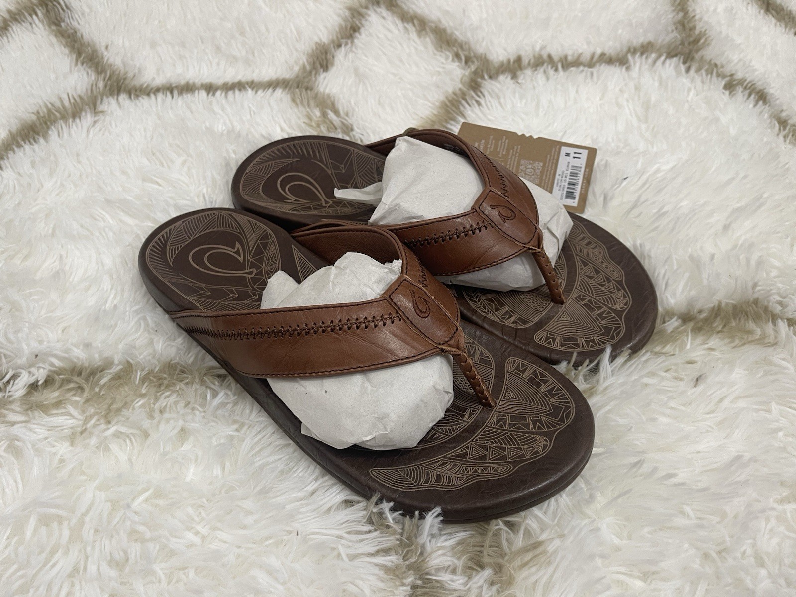 Olukai Men’s Size 11 Hiapo Flip Flop Comfort Beach Outdoor Sandals-Rum/Dark Wood