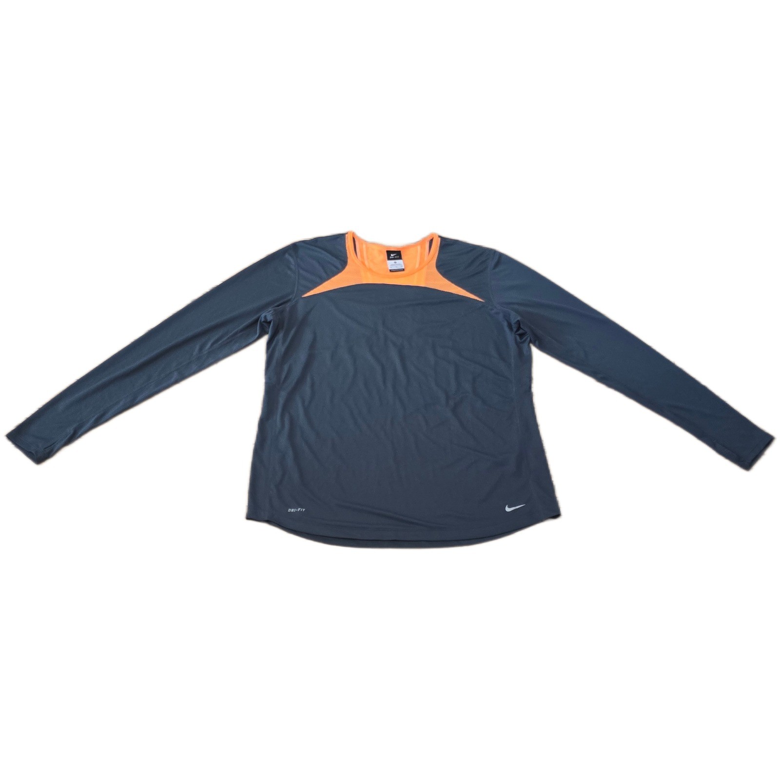 Nike Dri-FIT Training Shirt Womens XL Long Sleeve Charcoal Grey Orange Mesh Top