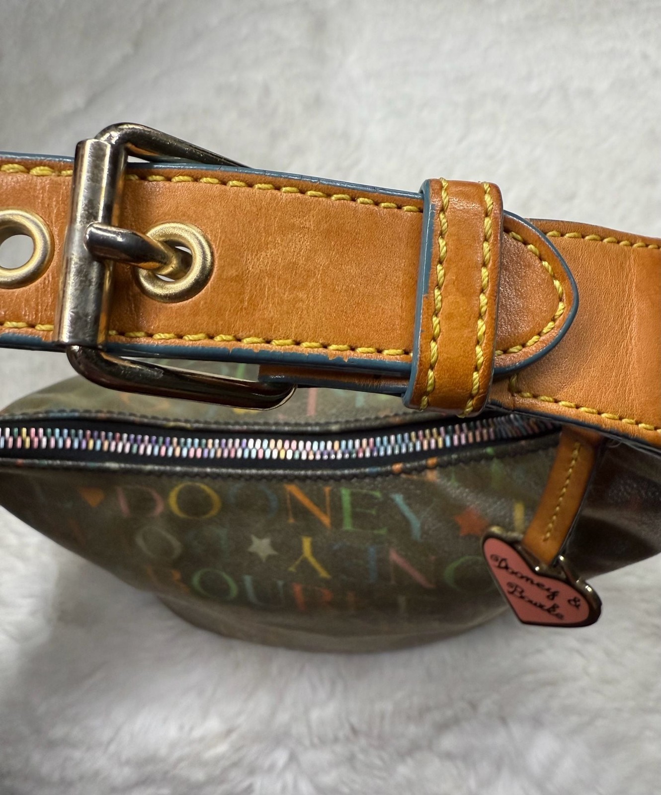 Dooney & Bourke Y2K Rainbow Monogram Hobo Shoulder Bag with Heart Charm
