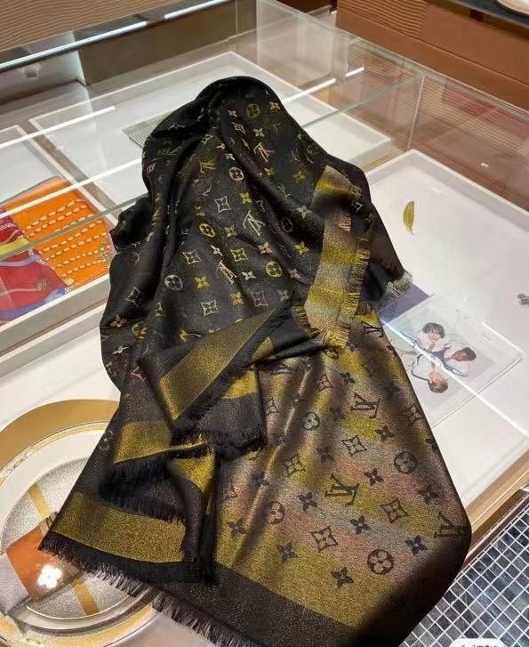 LOUIS VUITTON SCARF SHAWL PONCHO 100% AUTHENTIC CLASSIC SILK BLACK