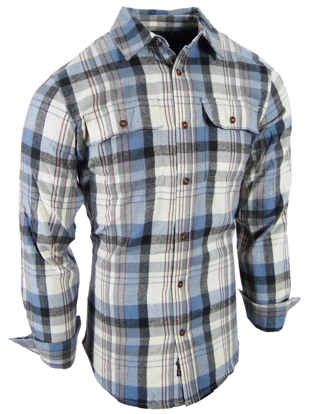 Plaid Flannel Men Shirt Very Soft Burnside Two Button Up Flap Pockets Slim Fit
