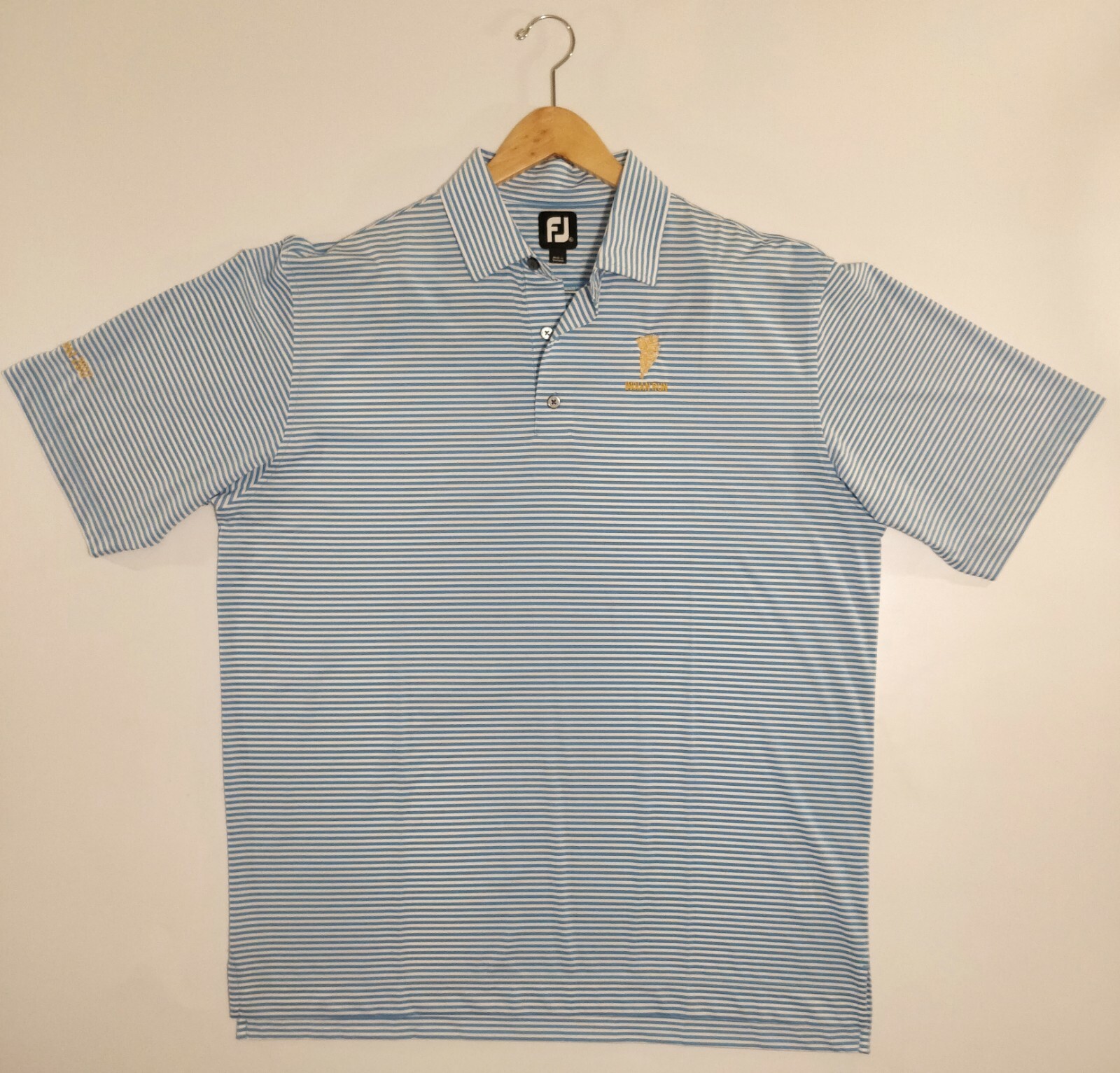 FJ Footjoy Men’s XL Blue Striped S/S Polo Polyester/ Spandex Blend