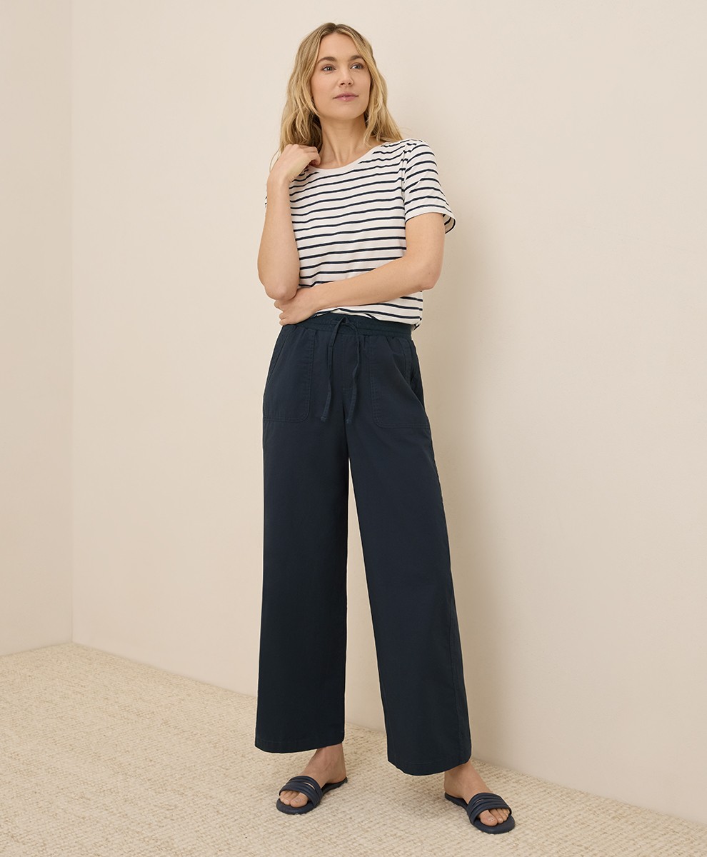 Pact Women’s Monterey Poplin Wide Leg Pant Medium Midnight Blue Comfortable Fit