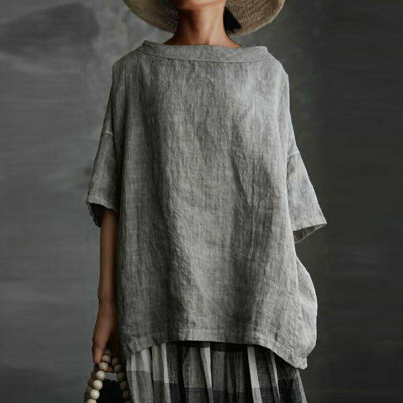 Women’s Short Sleeve Kaftan Blouse T-Shirts Linen Loose Tunic Tops Tee Plus Size