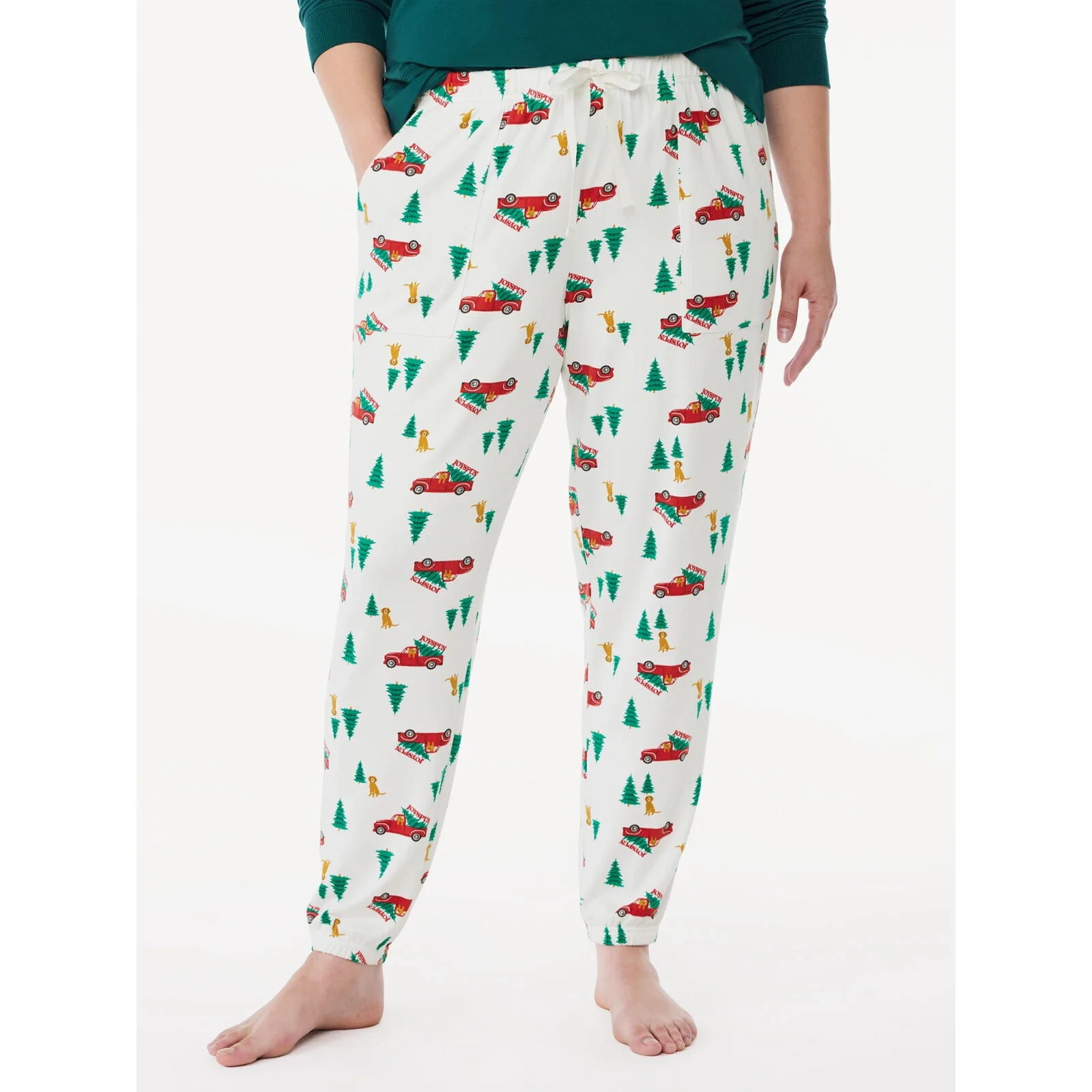 Joyspun Brushed Hacci Knit Sleep Joggers Large (12-14) Winter White Christmas