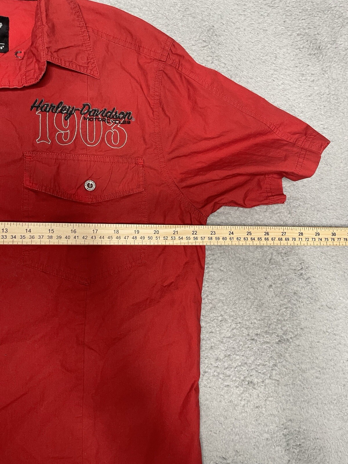 Harley Davidson Mens Medium Red Cotton Flame Embroidered 1903 Button Up Shirt