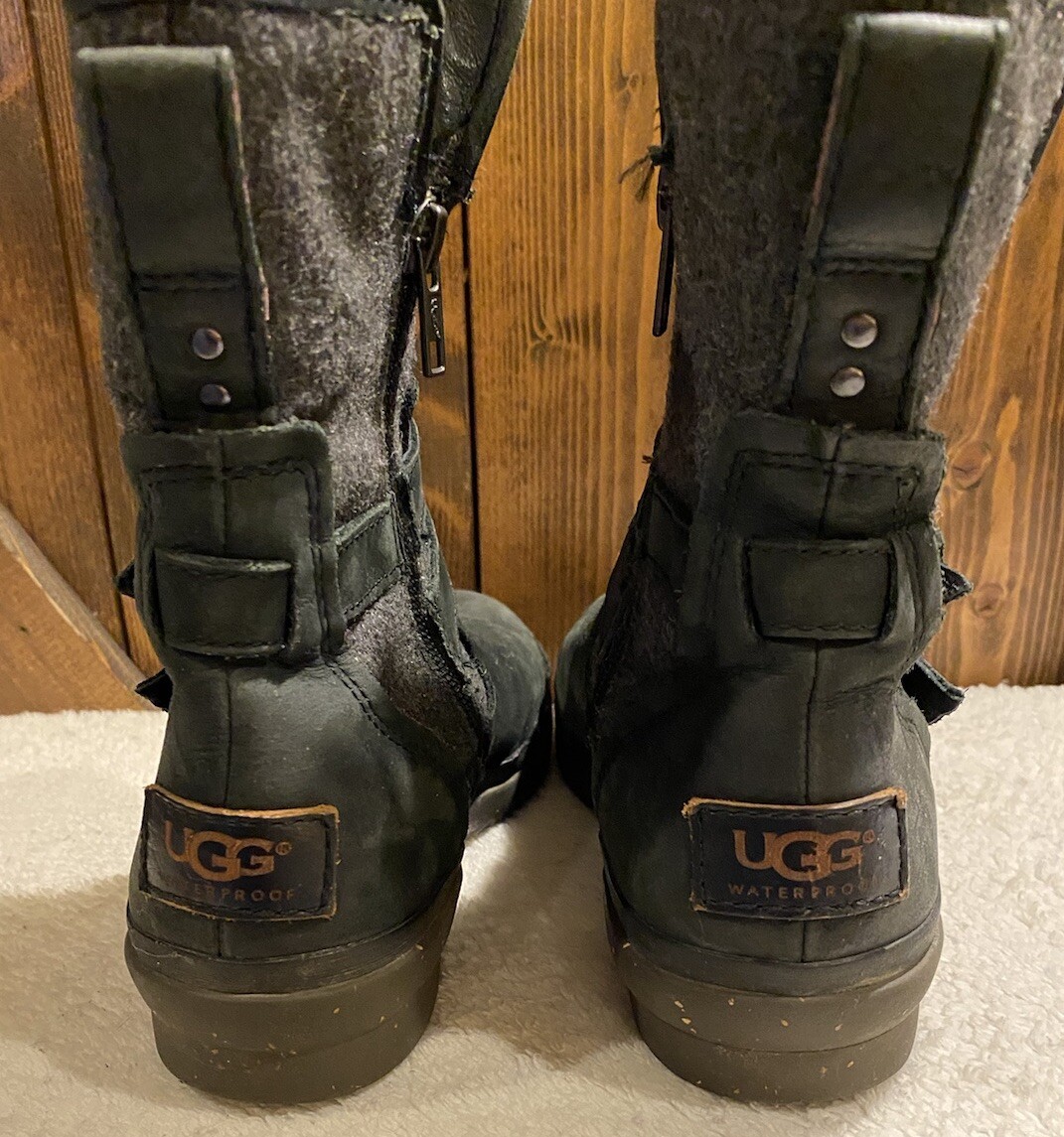 UGG Australia, Black Leather Water & Snow Proof Women’s Size US 6