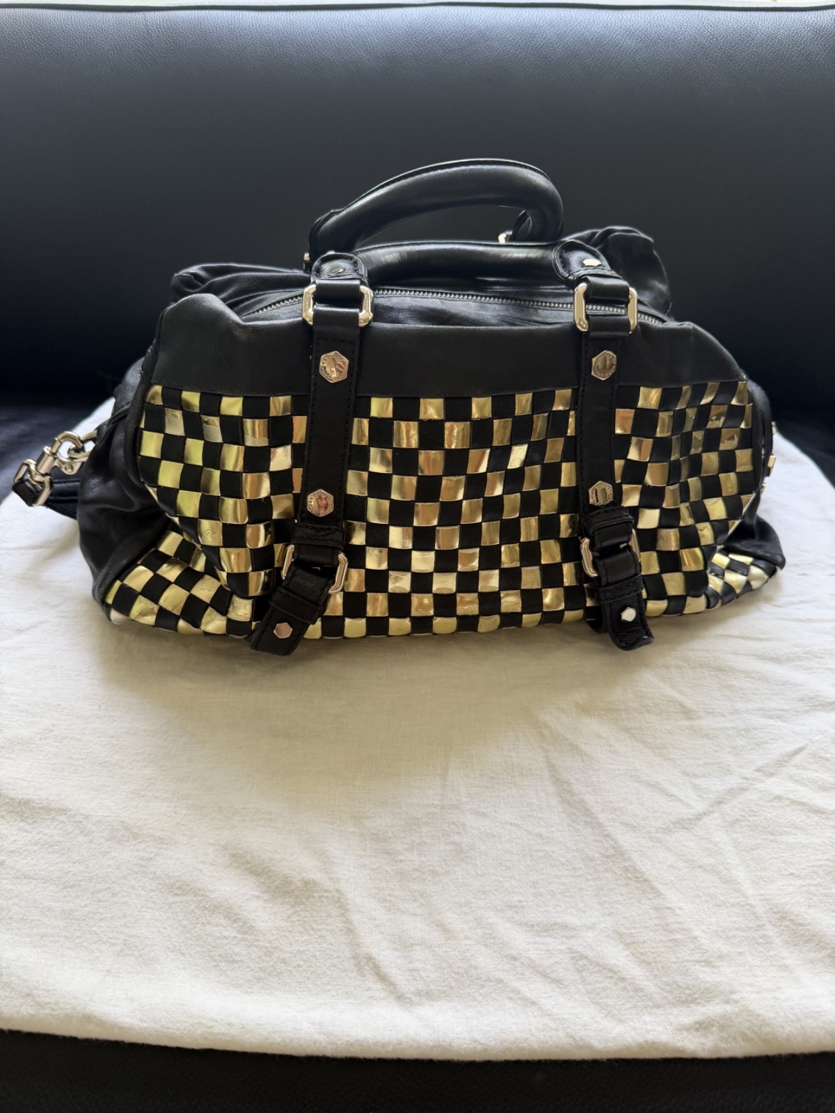 Vintage Marc by Marc Jacobs Metal Check Groovee Woven Black Gold Y2K OG Dustbag