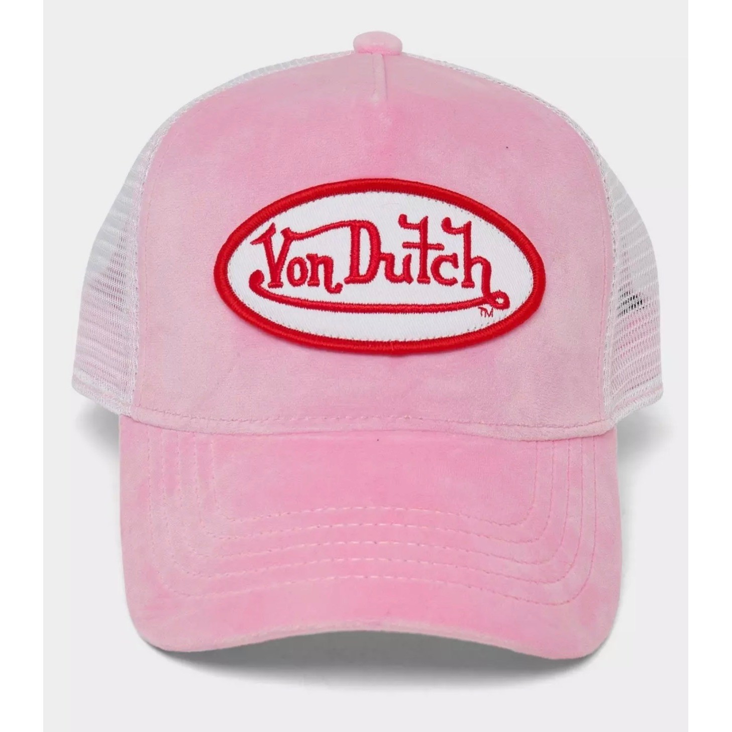NEW Von Dutch Pink Velvet White Mesh Trucker SnapBack White Red Patch Unisex hat
