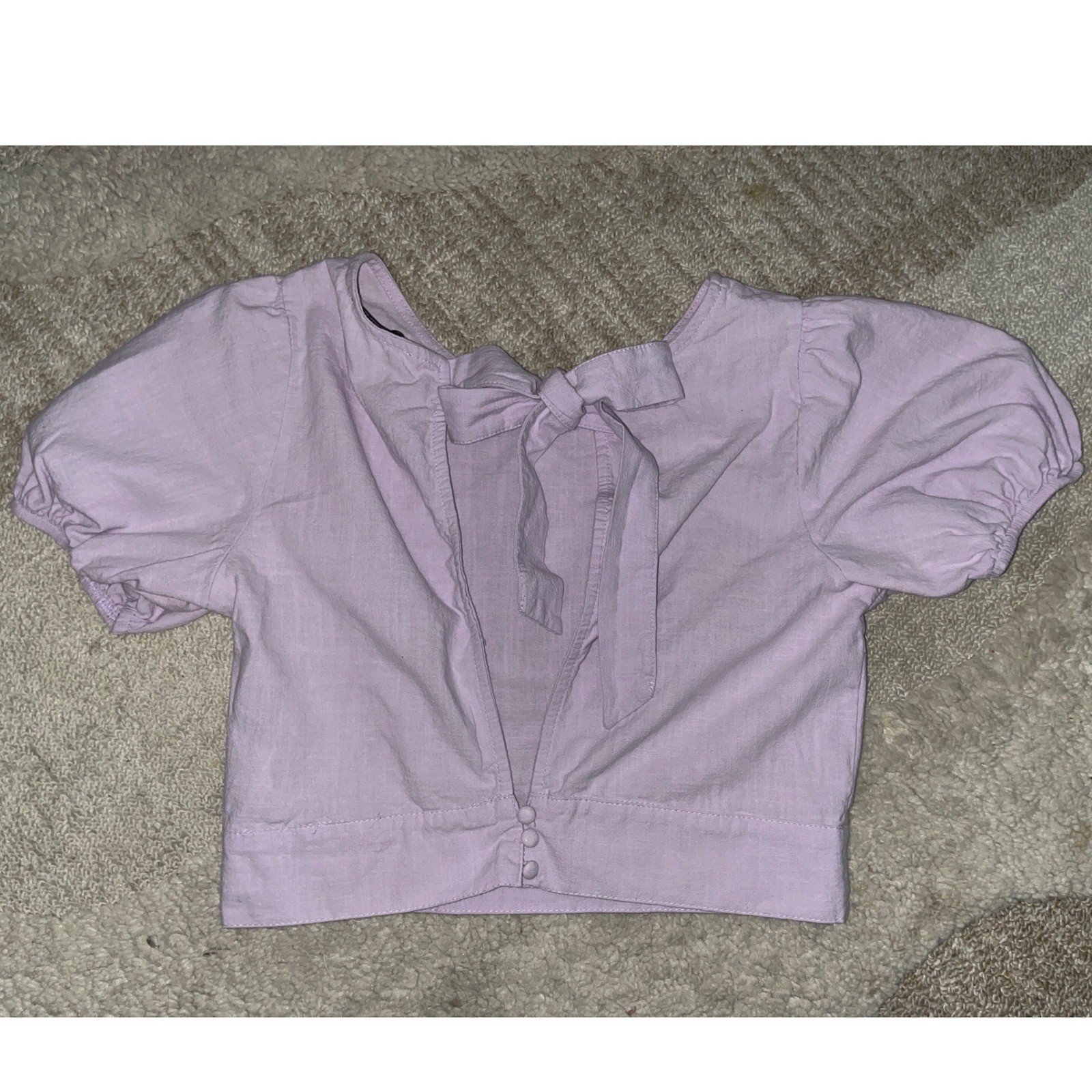 Favlux Fashion Light Purple Puff Sleeve Tie Back Crop Top Small