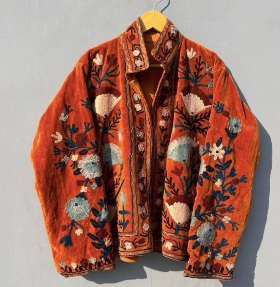 Rusty Handmade Floral Embroidery Jacket~Velvet Coat For Girlfriend Gifts~Wedding