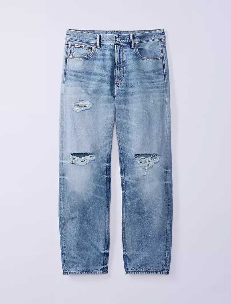 Calvin Klein Jeans Men’s 90s Straight Fit Light Wash Distressed Denim JUNGKOOK