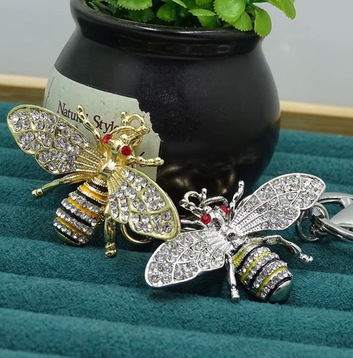 Bumblebee Bag Charm Keychain Gold Tone Rhinestone Charm | Gift-Ready Dust Bag