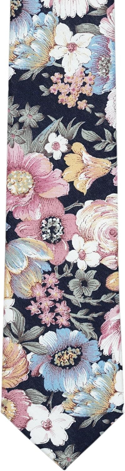 Cotton Floral Tie for Men, Skinny Flower Necktie for Wedding, Party, Activities,