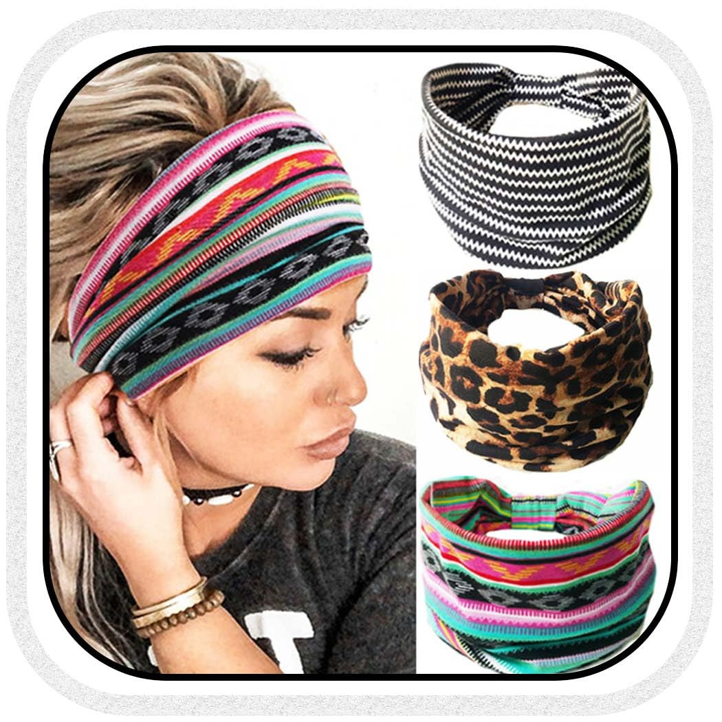 Boho Wide Headbands for Women Leopard Head Bands No Slip Thick Bandeau Head Wrap
