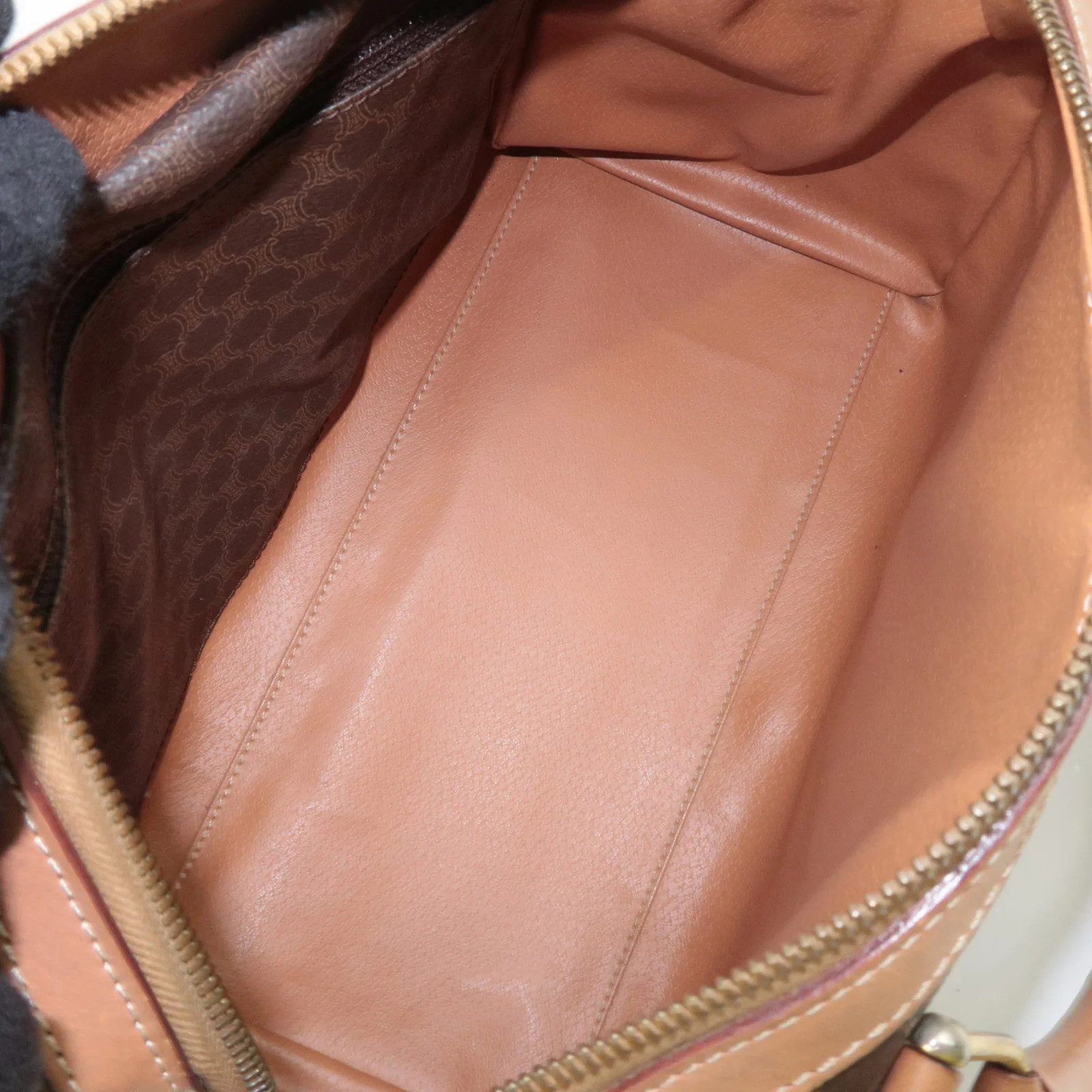 CELINE Macadam PVC Leather Handbag Brown Gold HDW Authentic