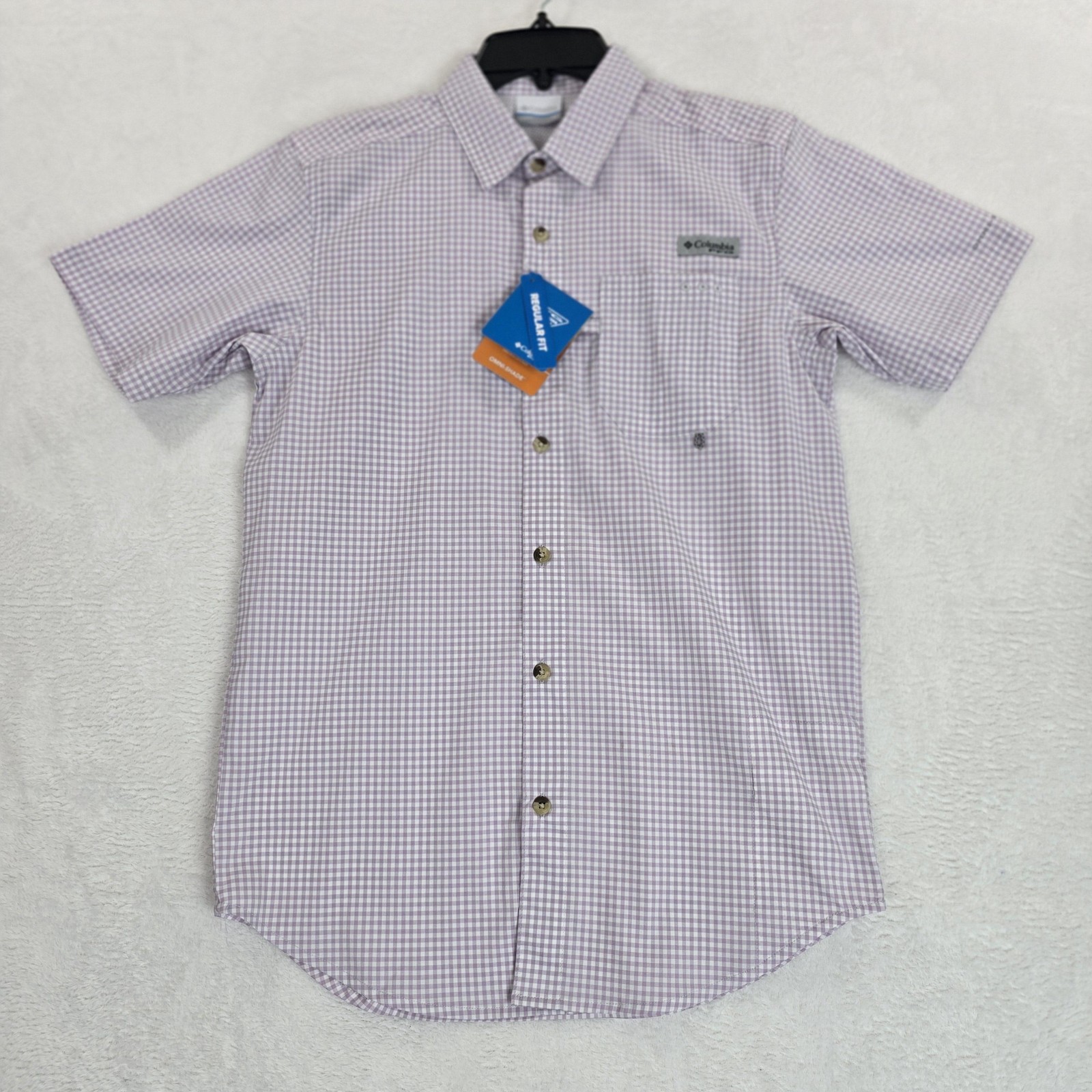 Columbia PFG Shirt Mens XS Purple Gingham Harbor Peak Omni-Shade Omni-Wick