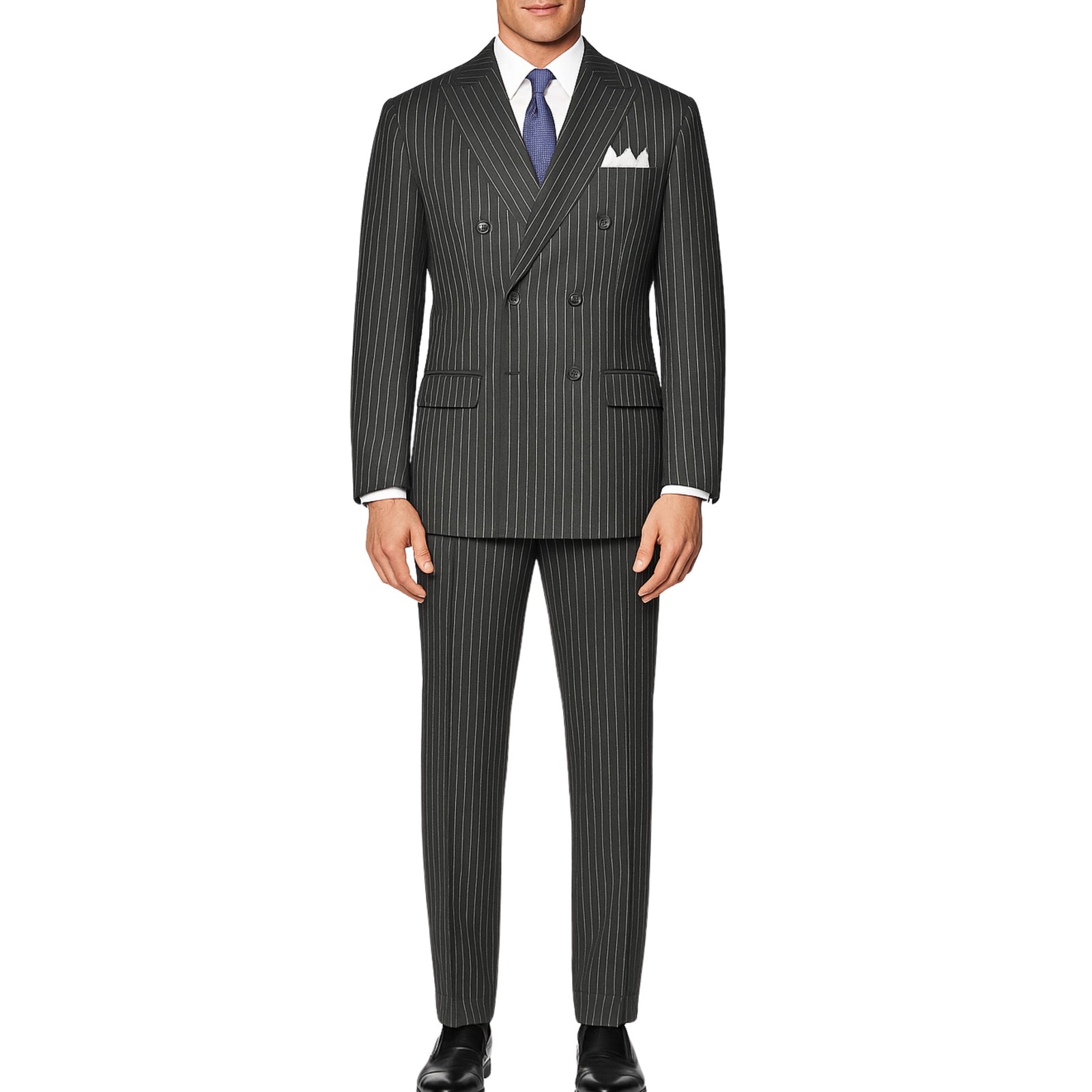 VINCI Men’s Charcoal Pinstripe Double-Breasted Reg-Fit Suit w/ Adj Waist – NEW