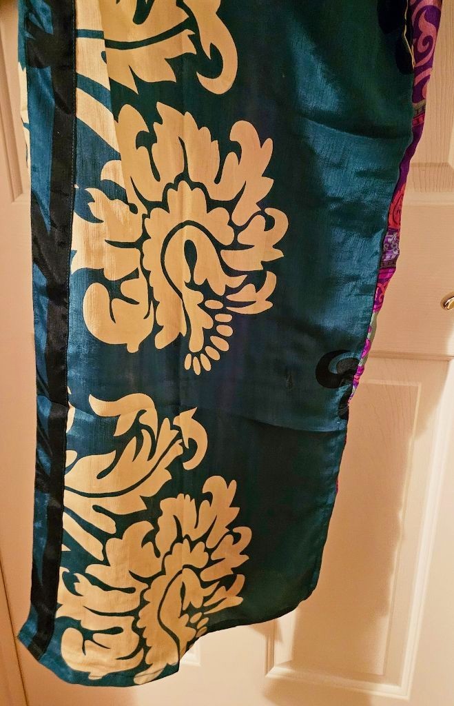 Art Silk Kimono Robe~ Women’s One Size~ Kimono w/Tie ~Floral,Leaves~Green,Purple