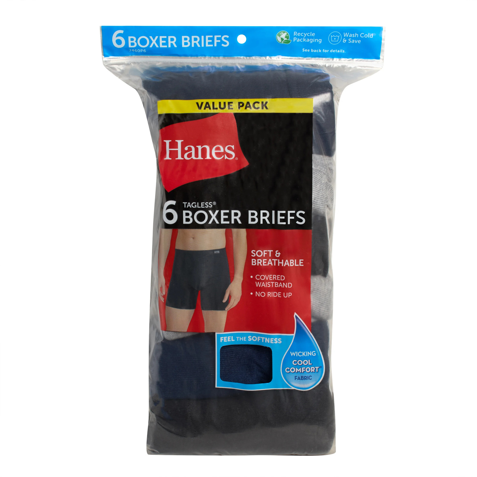 Hanes 6 pack Boxer Briefs Men’s Tagless Cool Comfort Soft Waistband Underwear