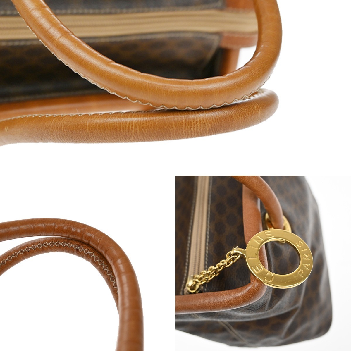 CELINE Logo Circle Macadam Pattern Hand Bag PVC Leather Brown GHW Italy 38KB361