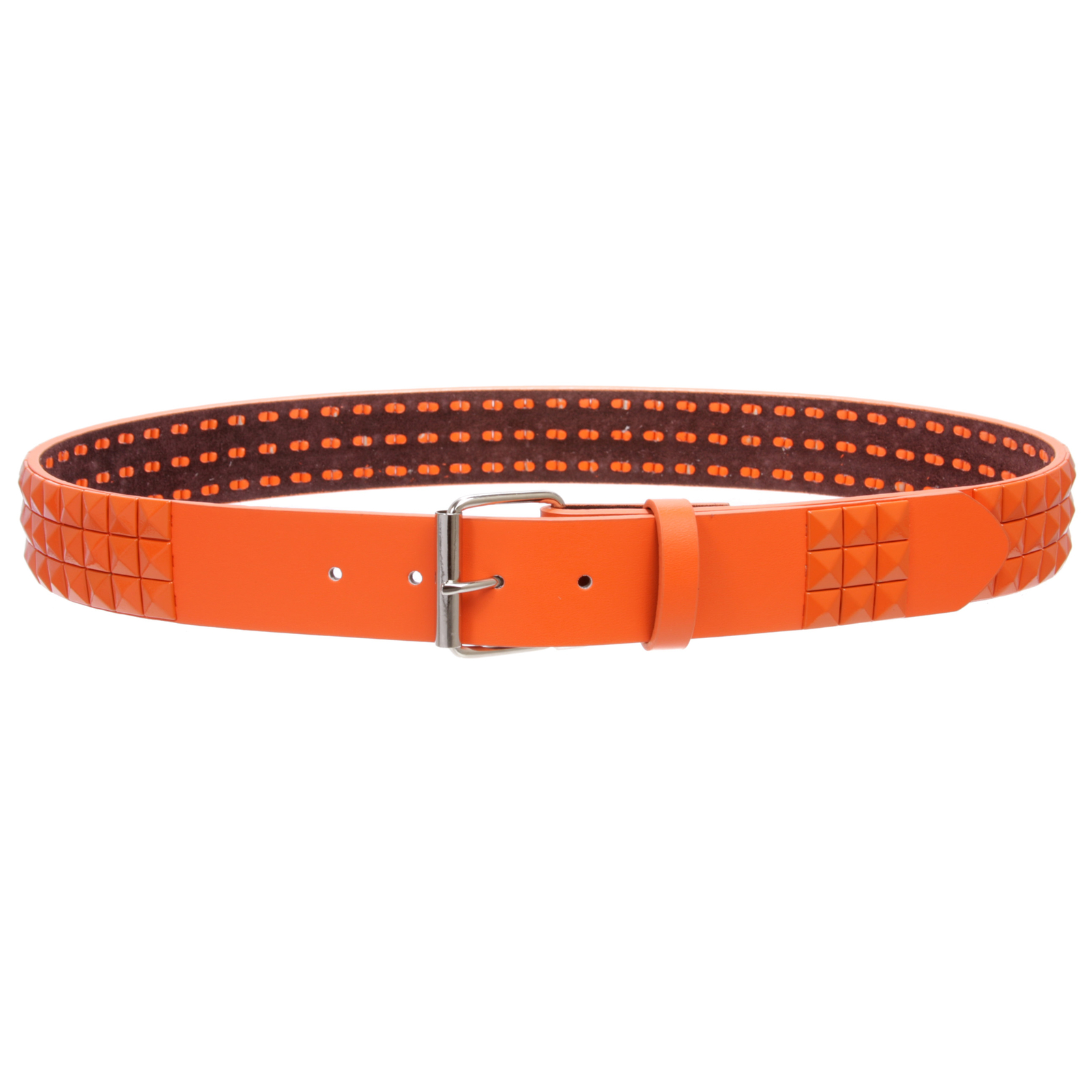 Snap On Solid Color Punk Rock Star Pyramid Studded Checker Board Leather Belt