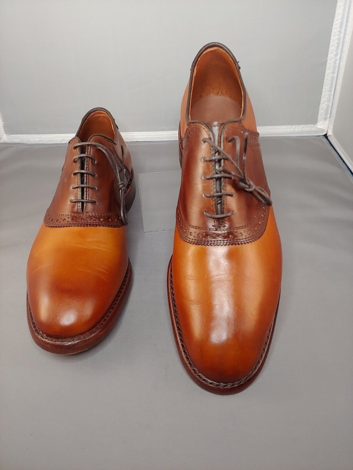 Allen Edmonds Shelton 2.0 dkBrn/ltBrn Saddle Oxford 8223 Excellent preowned 9D