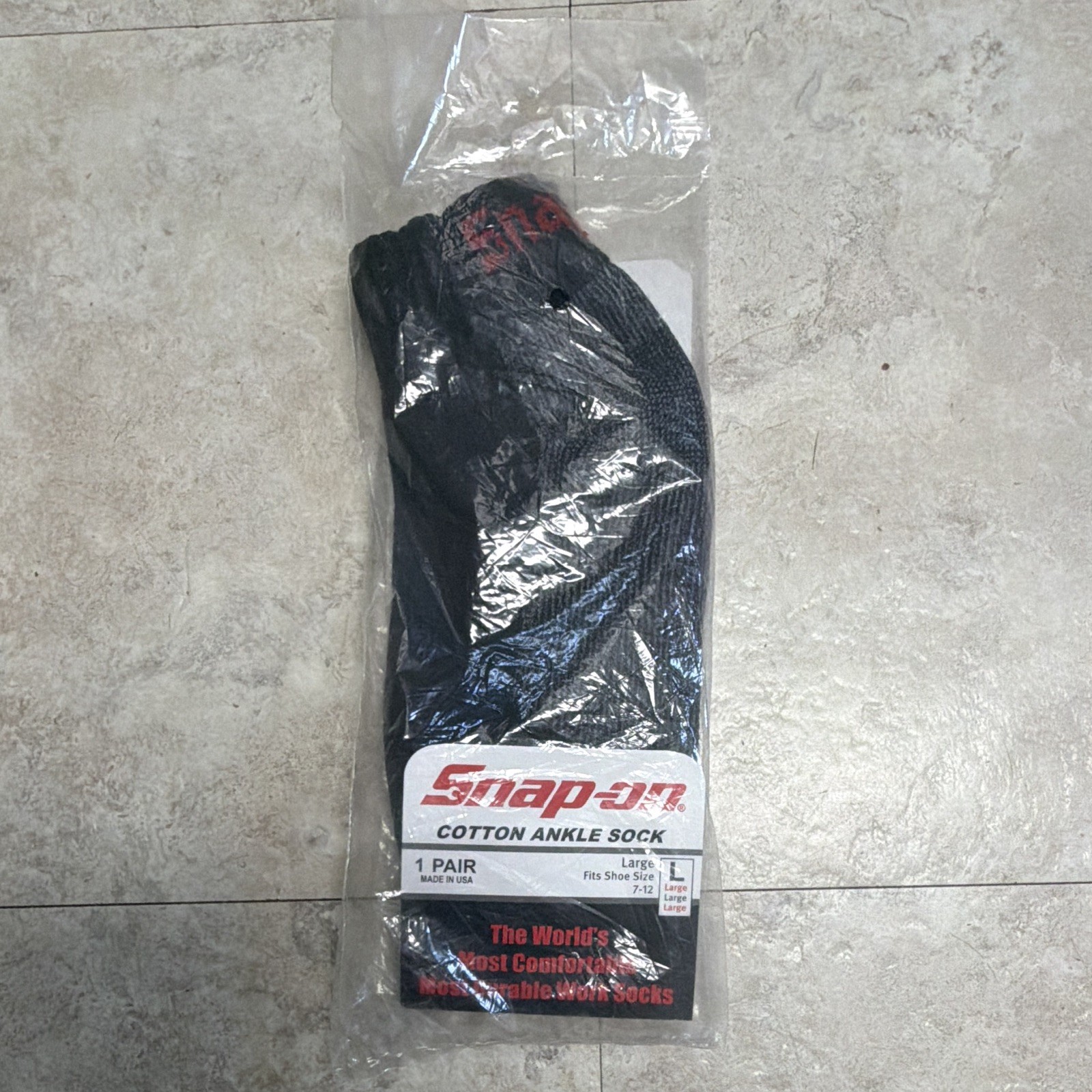 Snap-on Men’s Cushioned Reinforced Ankle Socks Black Cotton Blend L 1 Pair