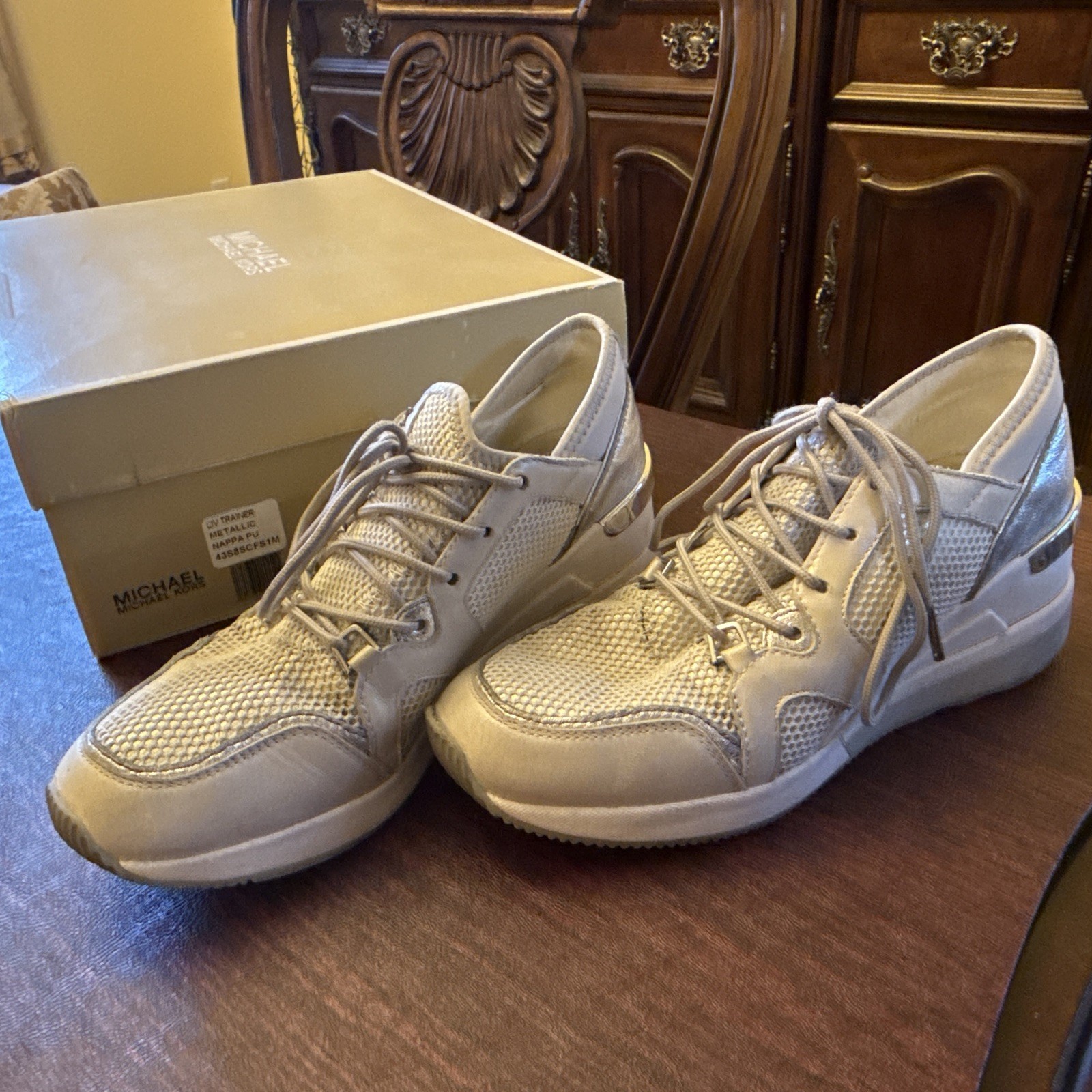 Michael Kors Shoes Liv Trainer Metallic Sparkle Air Mesh Woman, Size 7, Nice!
