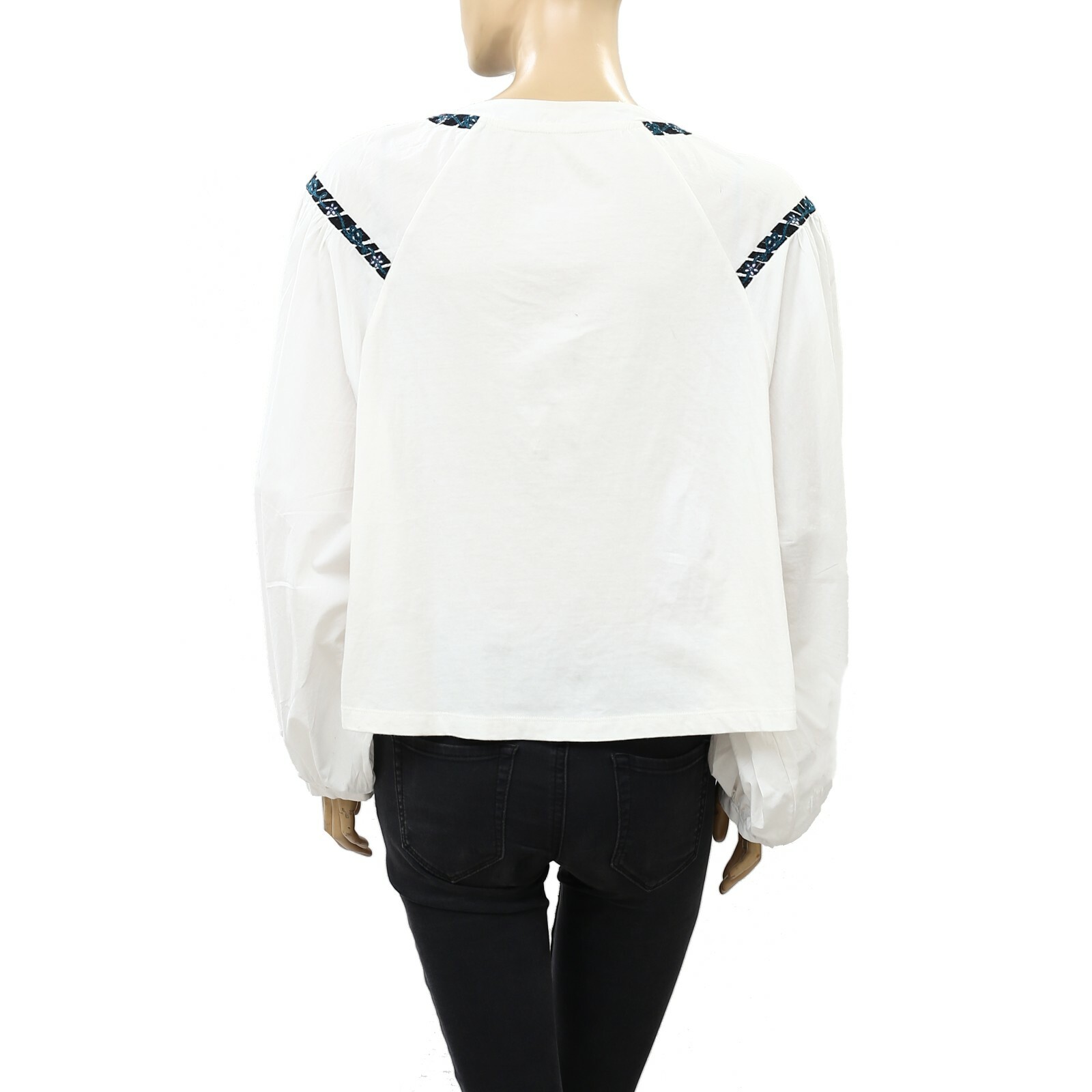 Anthropologie Embroidered Sequin Embellished Blouse Long Sleeve Top M 221637