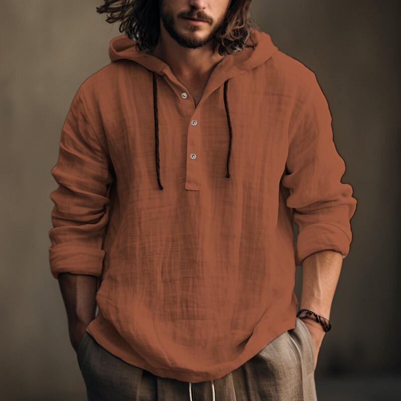 Mens Cotton Linen Hoodie Shirt Casual Long Sleeve Beach Pullover Summer Top