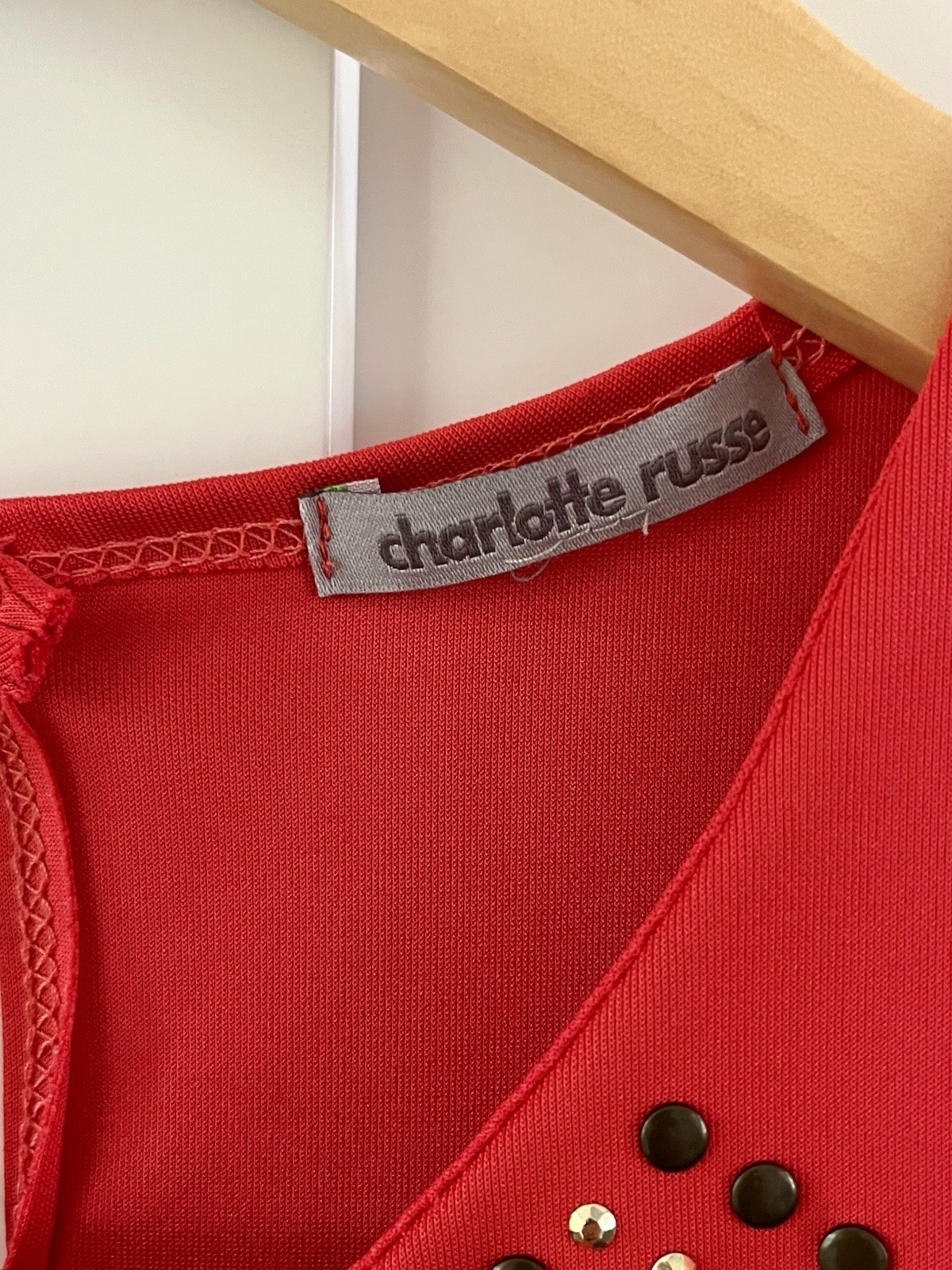 Charlotte Russe Red Peplum Top Studded Y2K Keyhole Neck Size Unknown