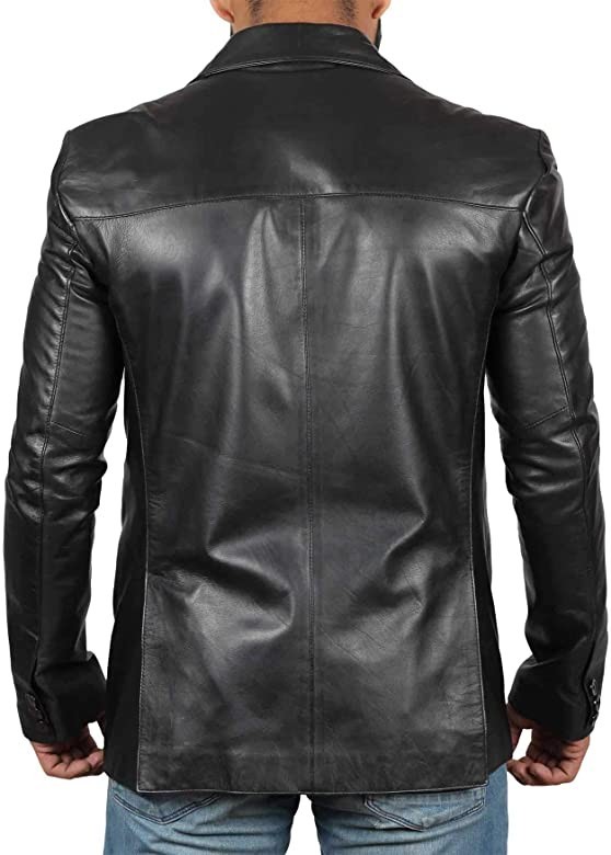 Mens Classic Black Sheepskin Dress Coat Real Leather Blazer Sport Coat Jacket