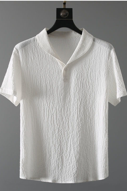 Men’s Spring Summer Short Sleeve Casual Suit Slim Two-piece Set Drawstring Pants