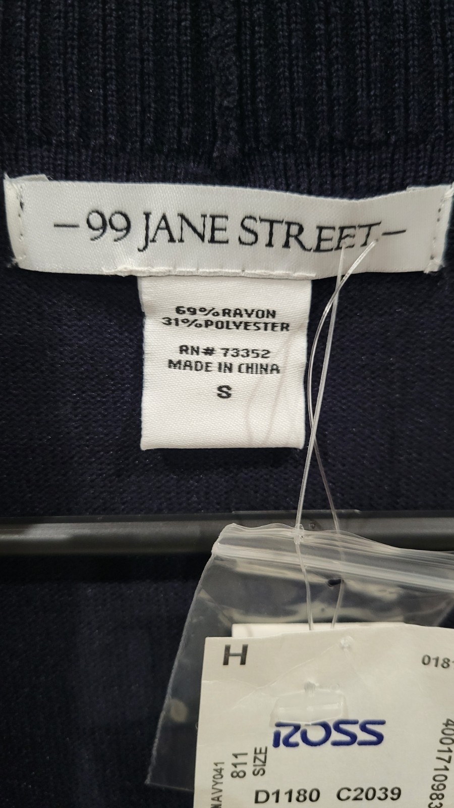 99 Jane Street Navy Ribbed Knit Shawl Collar Open Cardigan Sweater S Rayon