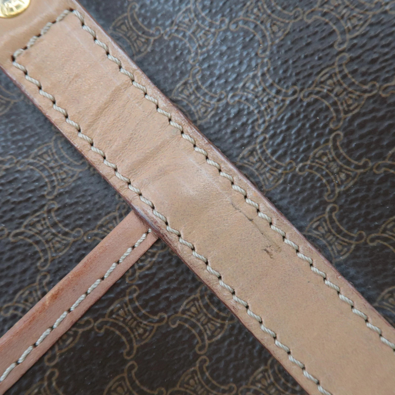 CELINE Macadam PVC Leather Handbag Brown Gold HDW Authentic