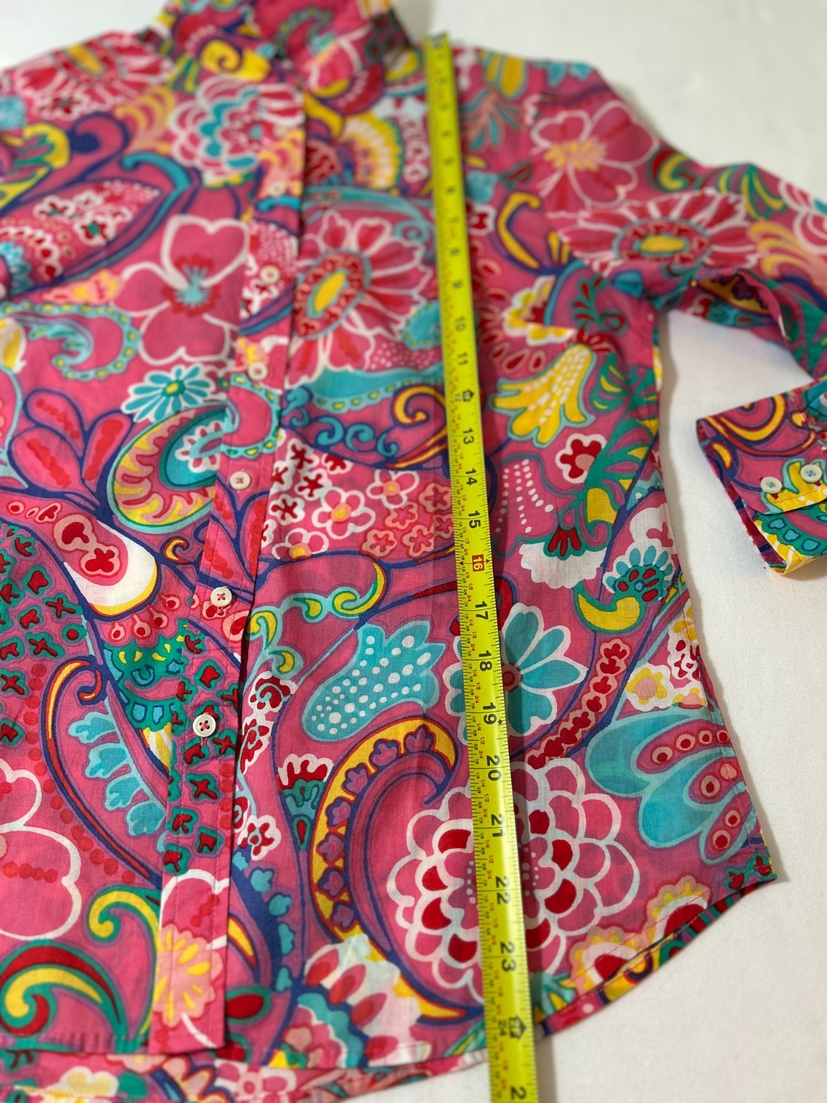 Womens Talbots Long Sleeve Blouse Size Petite Small Pink & Turquoise NEW