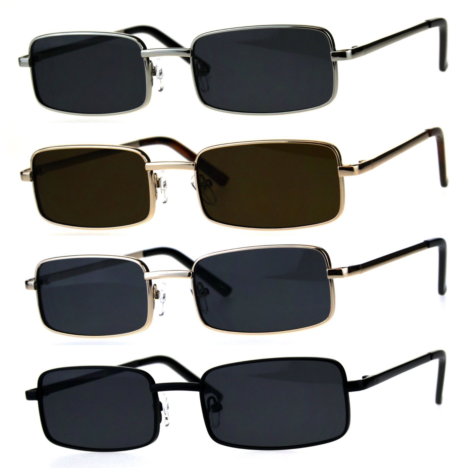 Mens Retro Vintage Narrow Rectangular Pimp Metal Sunglasses