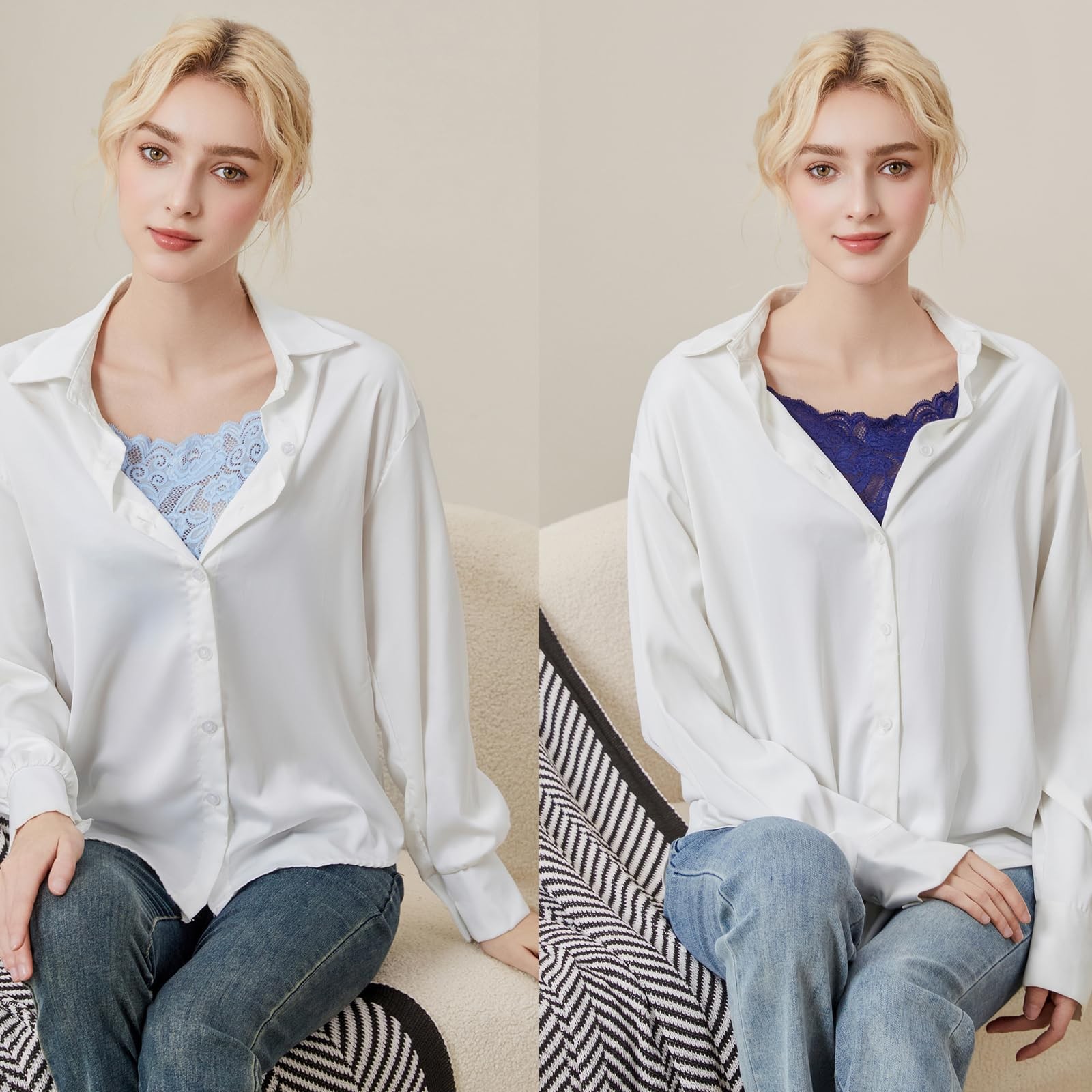 Mock Camisole Bra Insert Overlay Modesty Panel Lady Lace 7 Pcs
