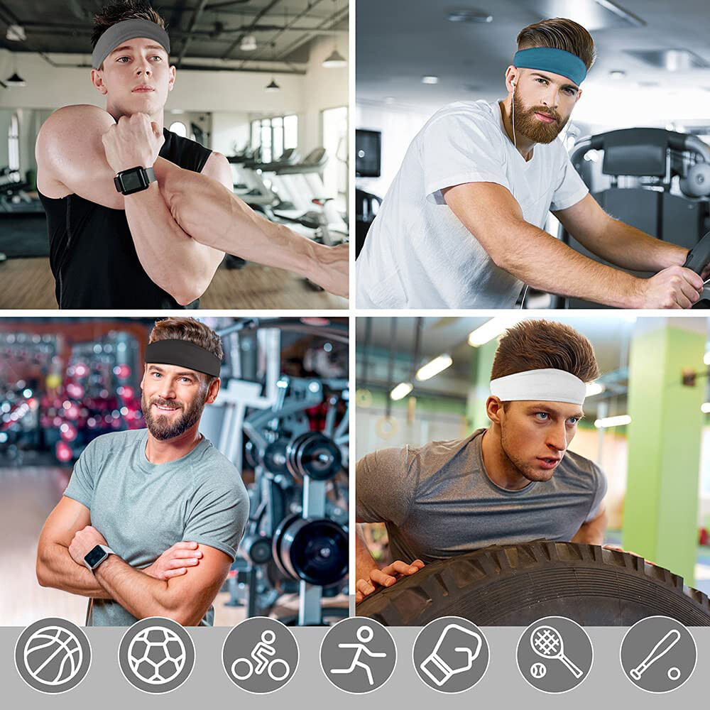 Men Headband Sweat Band Wide Headbands for Running Cycling Tennis Gym Training