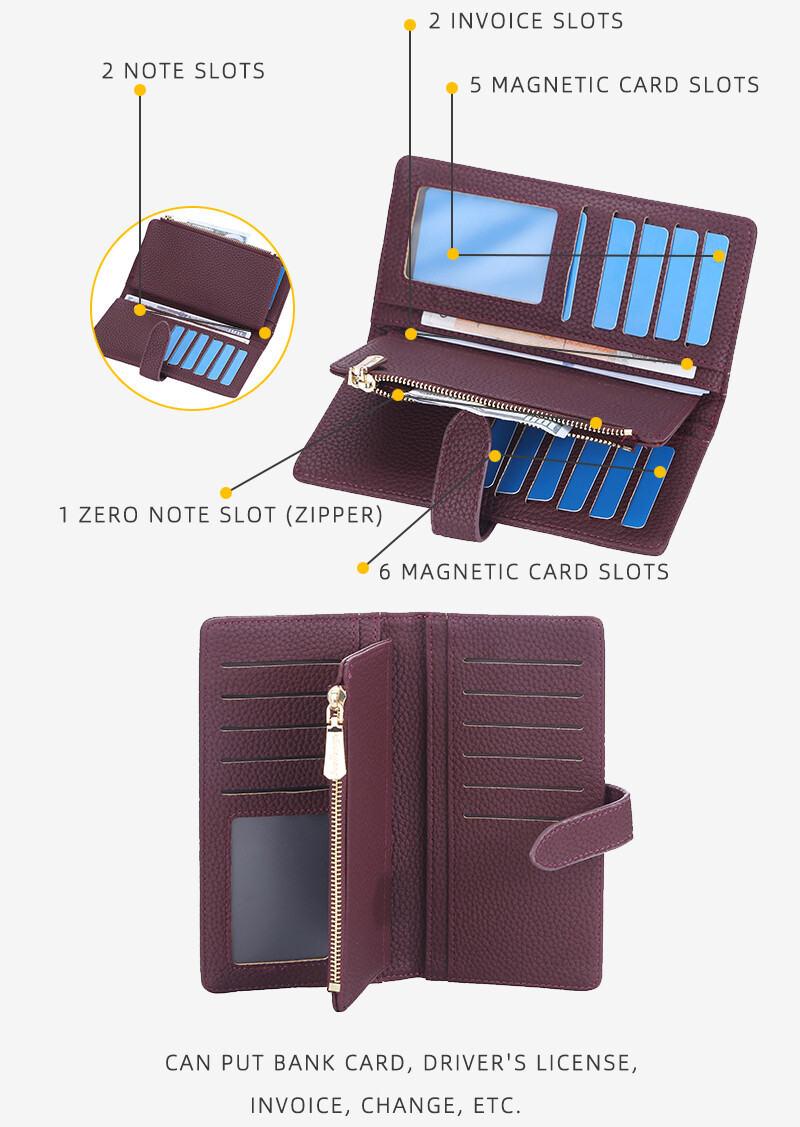 Ladies Purse Wallet Leather Women Gift HASP Protected 8 Card Slot Zipper Pocket