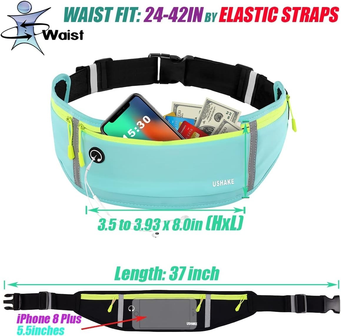 Waterproof Sport Runner Waist Bum Bag Running Jogging Belt Pouch Zip Fanny Pack