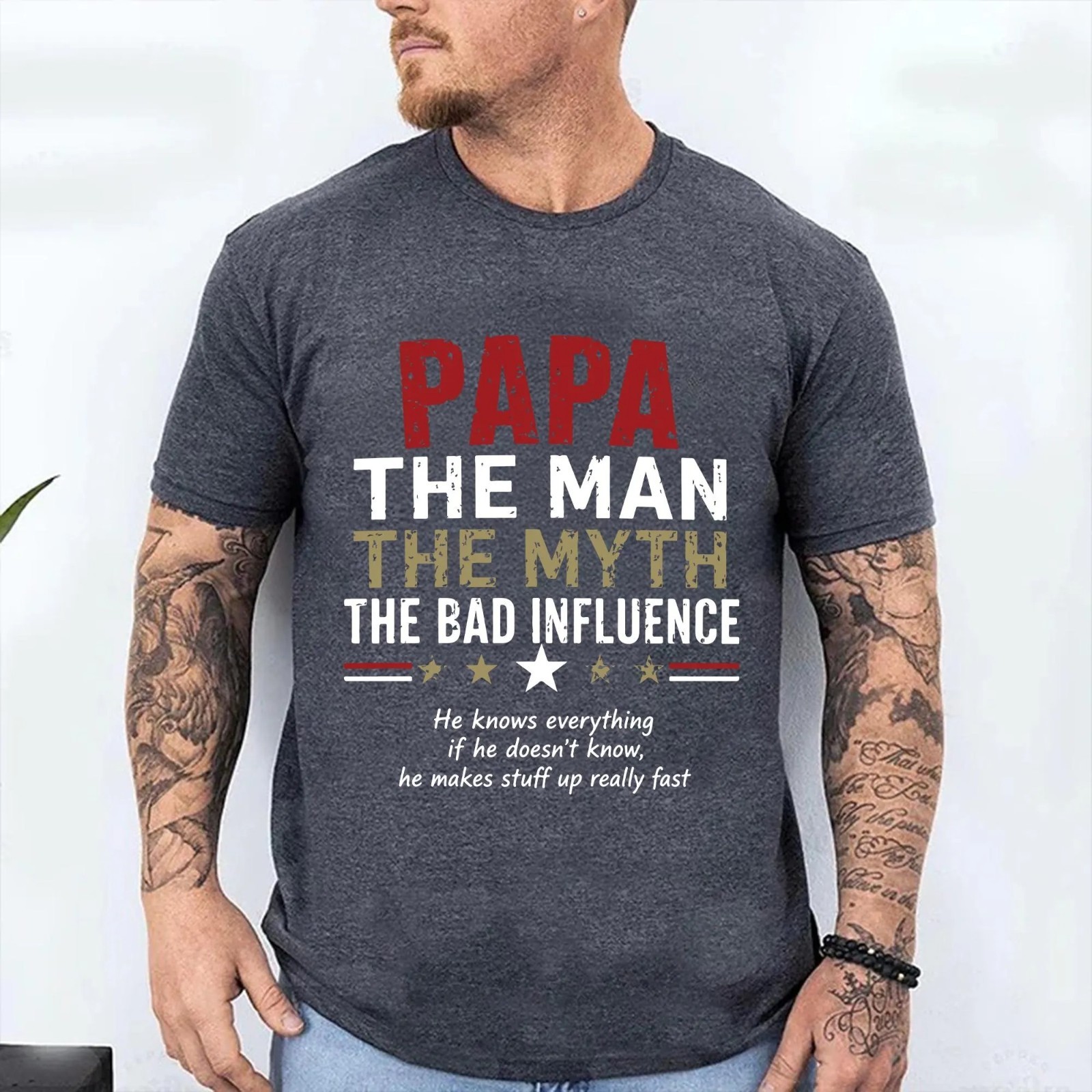 Dad The Man The Myth The Bad Influence Shirt Funny Father’s Day Gift S-5XL