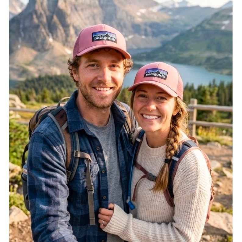 Patagonia P-6 Logo LoPro Trucker Hat Pink Mesh Snapback Cap