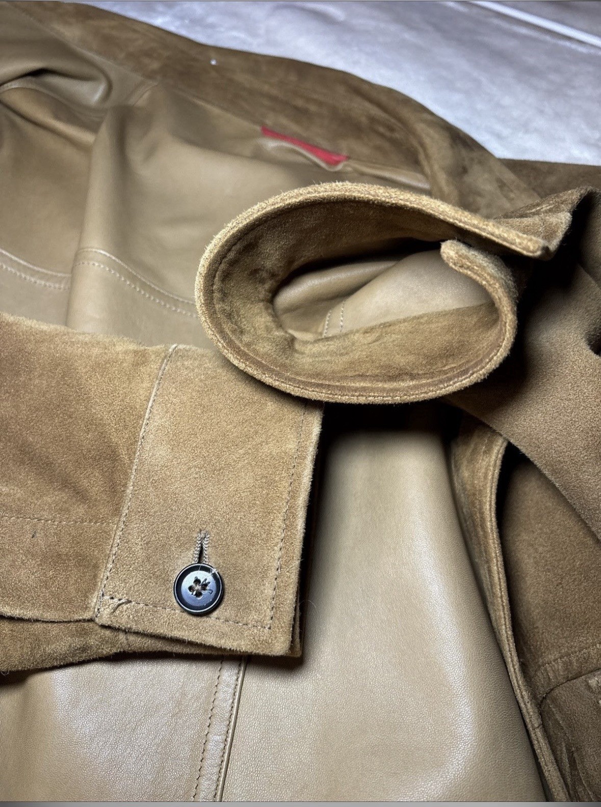 Isaia Beige Lamb Overshirt Jacket Button Spread Collar Lined Solid 50R Men